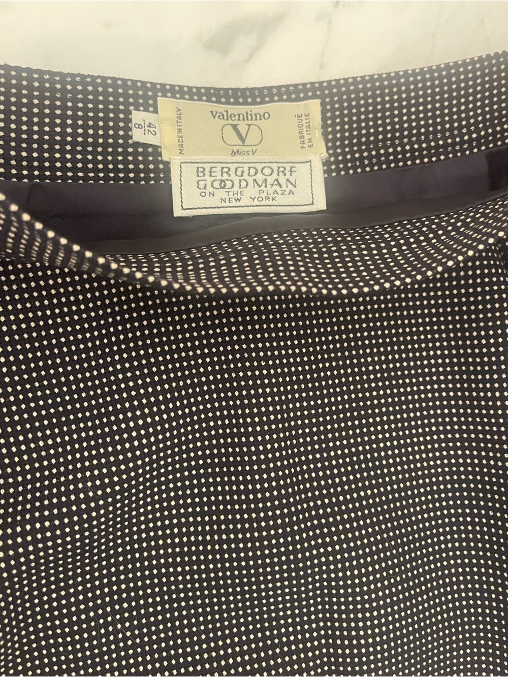 Vintage Valentino Miss V Black and White Dot Pencil Skirt